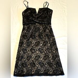 (4) DONNA RICCO Black Lace over Smooth Silver Satin Spaghetti Straps Mini